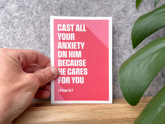 Set of Christian Postcards. 1 Peter 5 v 7 Cast all your anxiety on Him