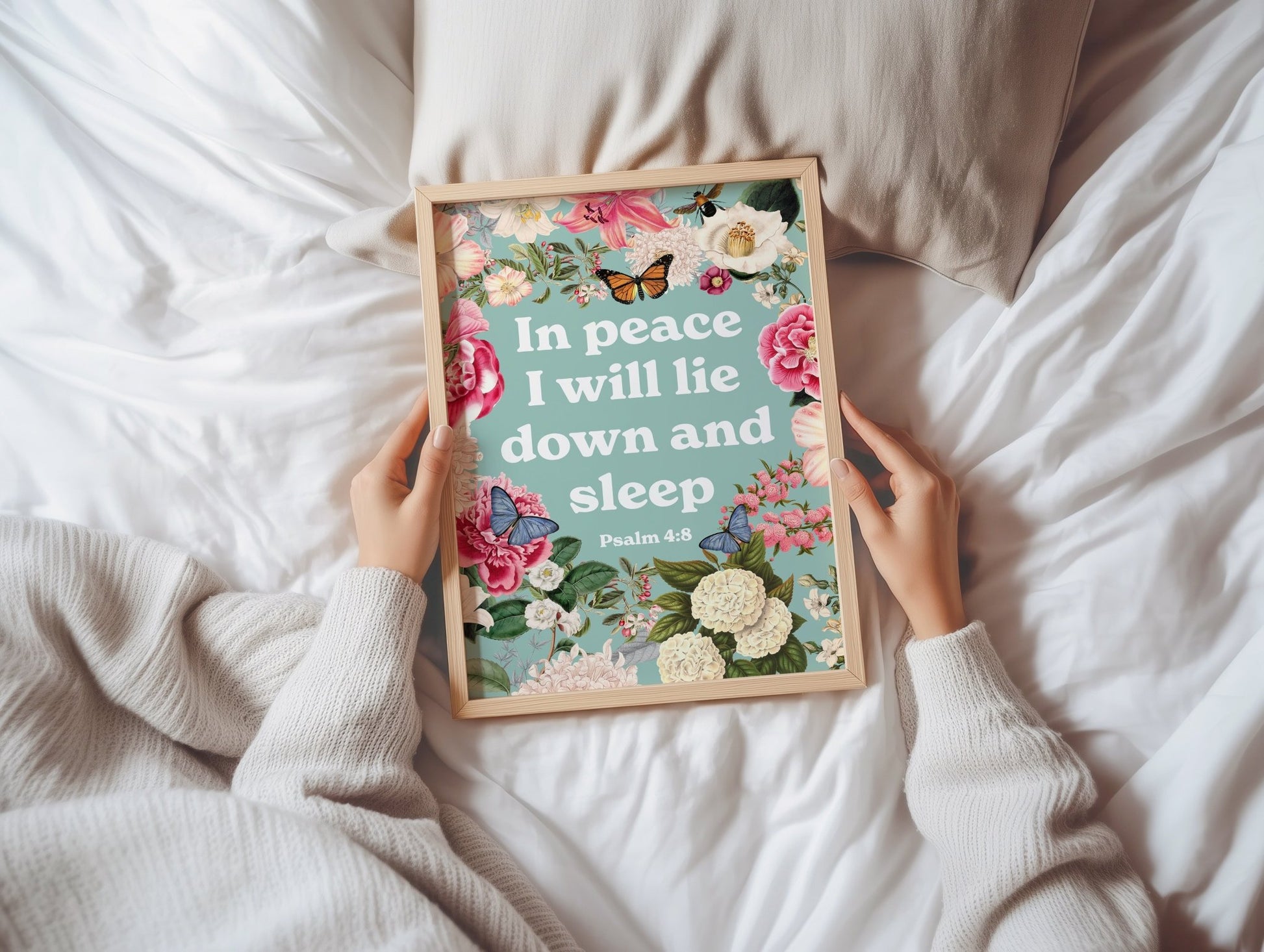 In peace I will lie down in sleep. Poster print. Psalm 4:8 - The Christian Poster Company
