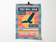 Poster featuring an eagle soaring with the text 'They will soar on wings like eagles' and Isaiah 40:31.