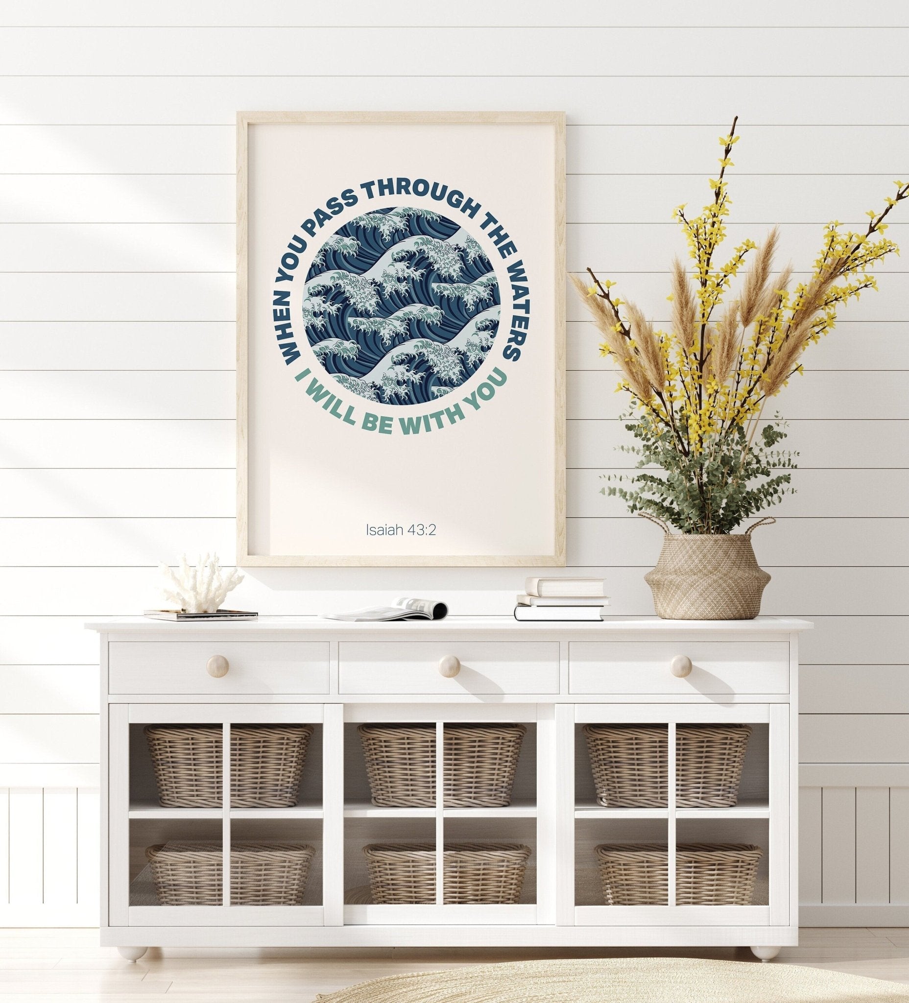 Isaiah 43 v 2 poster, When you pass through the waters, Christian wall decor, bible verse print, christian gift - The Christian Poster Company