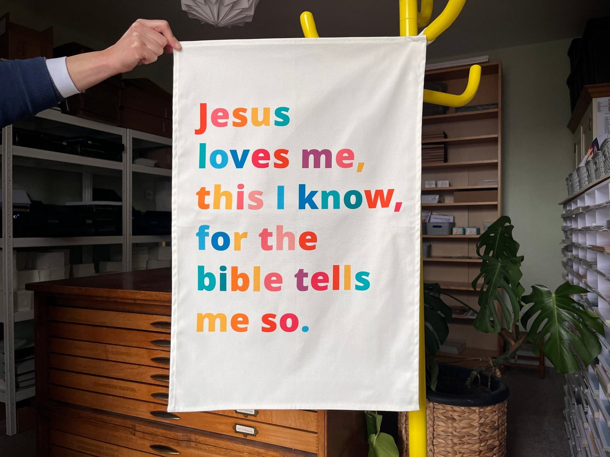 Jesus loves me tea towel - The Christian Poster Company