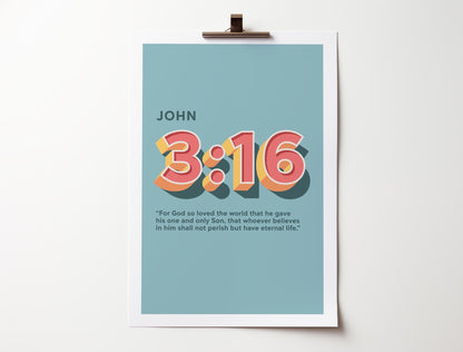 John 3 verse 16 poster, For God so Loved the World print, Modern Christian artwork ideal for homes and churches, bible poster - The Christian Poster Company
