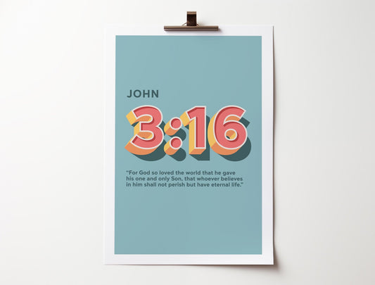John 3 verse 16 poster, For God so Loved the World print, Modern Christian artwork ideal for homes and churches, bible poster - The Christian Poster Company