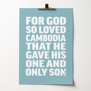 Personalised poster with blue background and white text featuring John 3:16, scripture wall art.