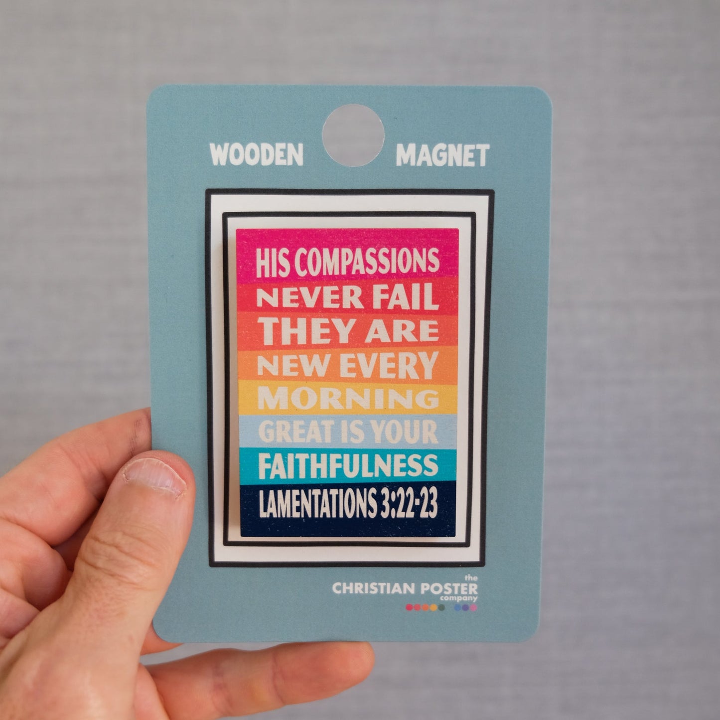 Rainbow Lamentations 3 bible verse magnet. Christian joyful, bright and colourful gift to yourself or others