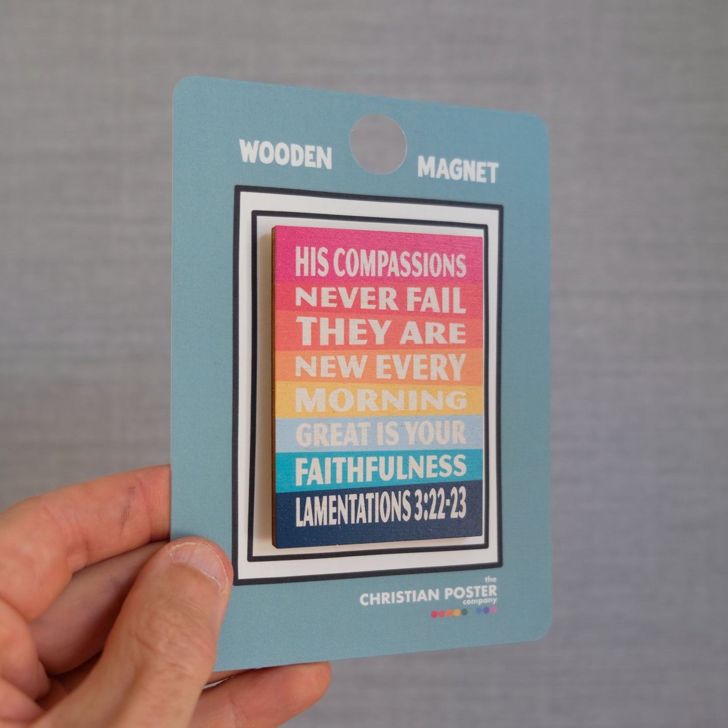 Rainbow Lamentations 3 bible verse magnet. Christian joyful, bright and colourful gift to yourself or others