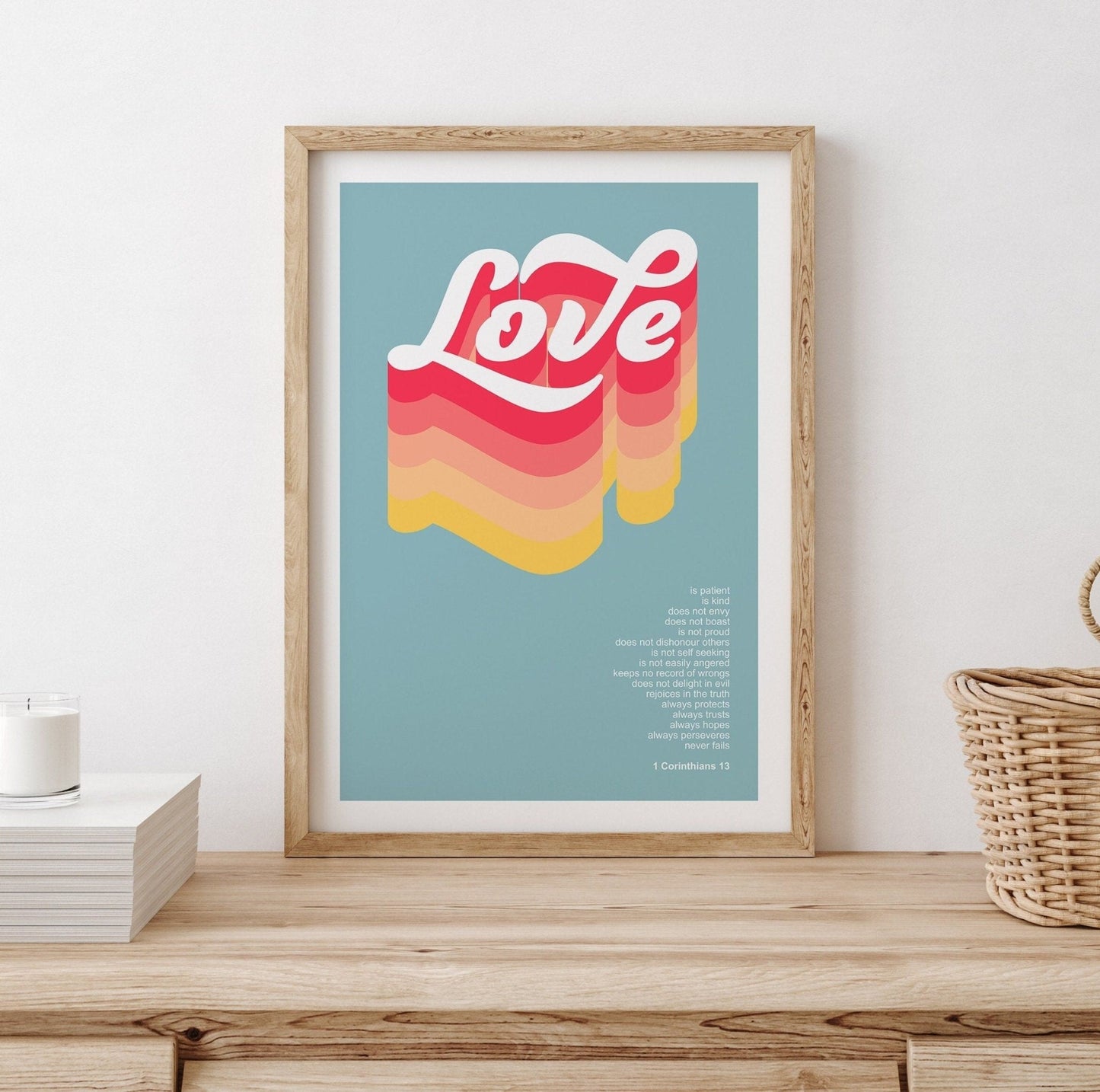 Love is patient, love is kind poster, 1 Corinthians 13 Christian wall art, bible verse print, for churches, homes or as a gift - The Christian Poster Company