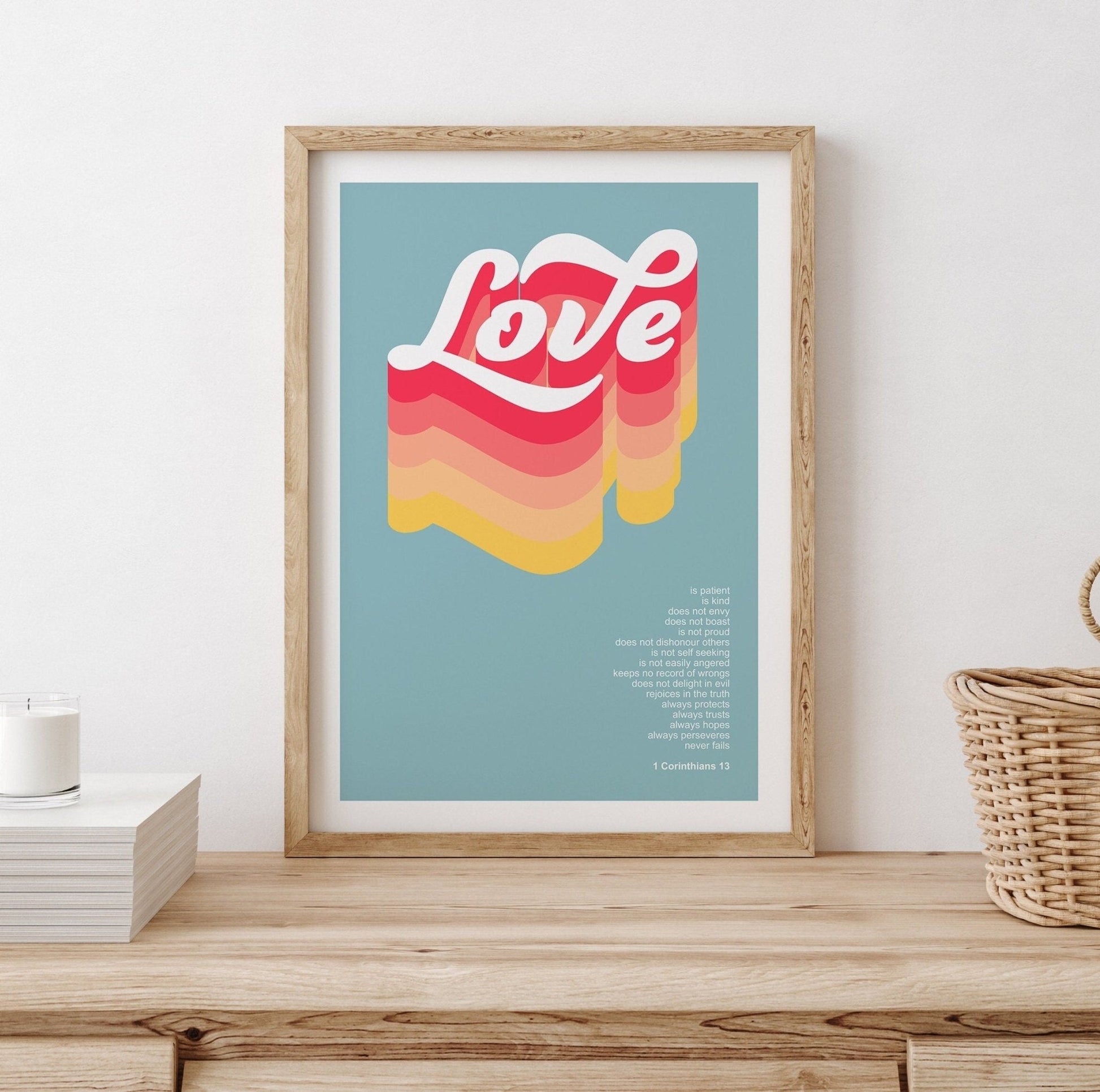 Love is patient, love is kind poster, 1 Corinthians 13 Christian wall art, bible verse print, for churches, homes or as a gift - The Christian Poster Company