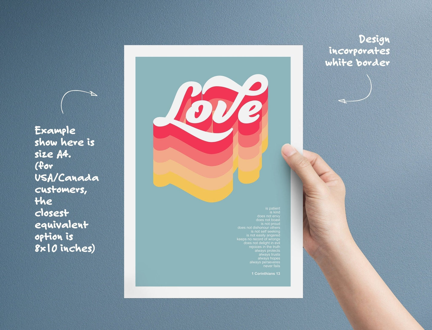Love is patient, love is kind poster, 1 Corinthians 13 Christian wall art, bible verse print, for churches, homes or as a gift - The Christian Poster Company