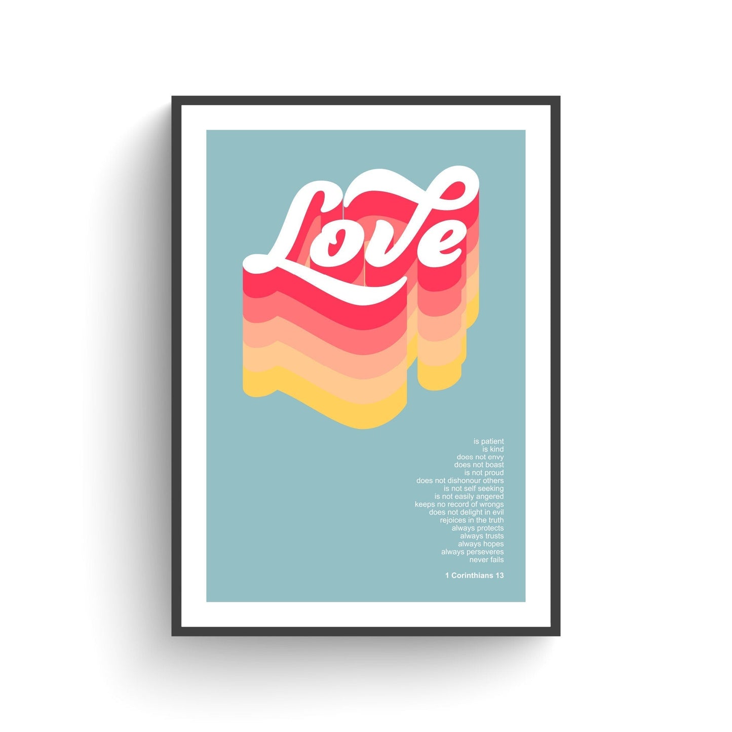 Love is patient, love is kind poster, 1 Corinthians 13 Christian wall art, bible verse print, for churches, homes or as a gift - The Christian Poster Company