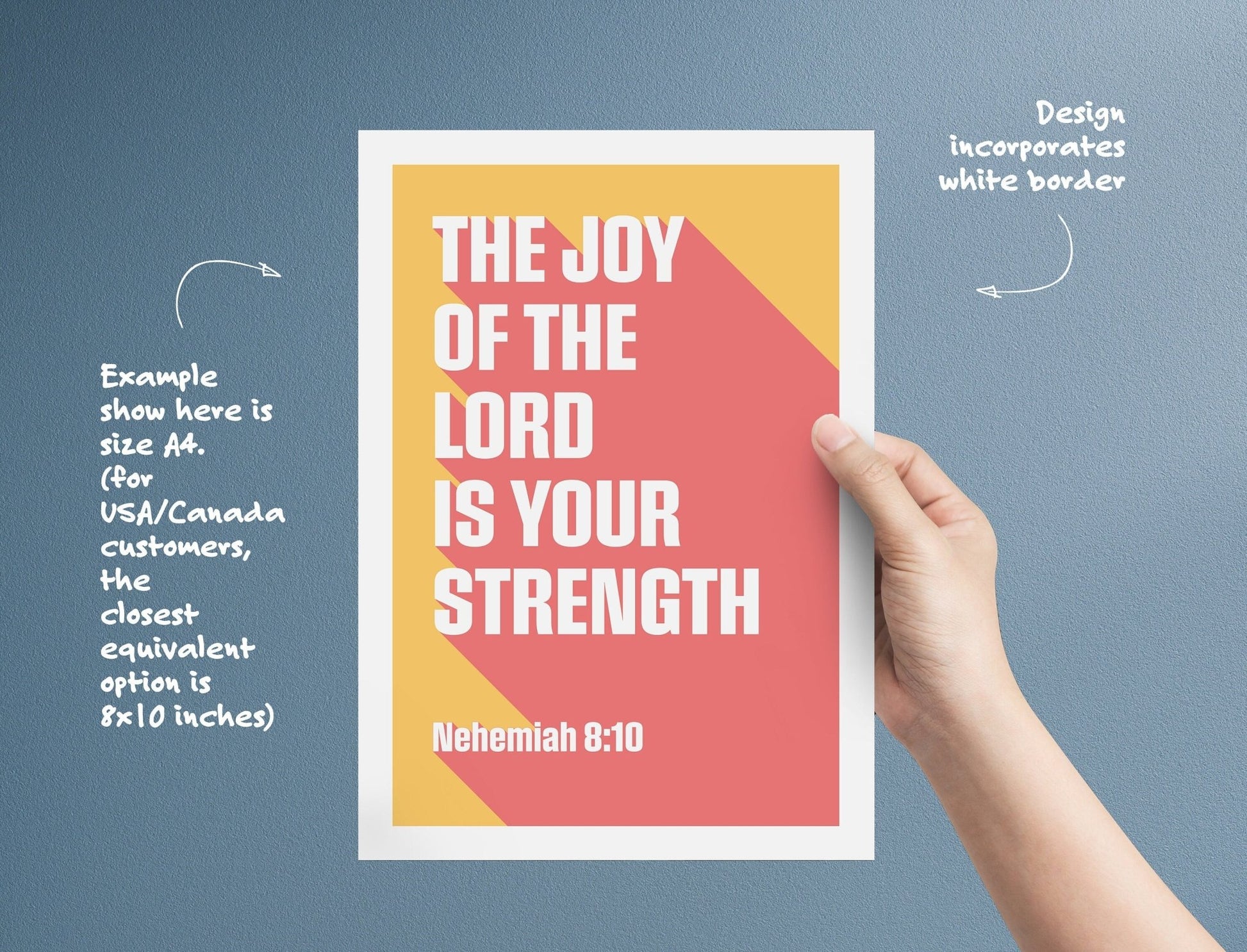 Nehemiah 8 verse 10 poster, The joy of the Lord is your strength Christian wall art, bible verse art, for homes, for churches, for gifts - The Christian Poster Company