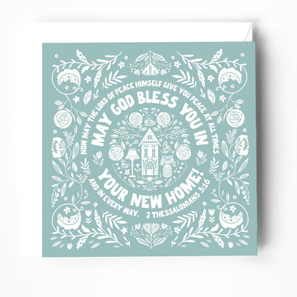 New Home Christian greeting card with bible verse. Scandi style. 2 Thessalonians 3:16 - The Christian Poster Company