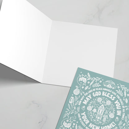 New Home Christian greeting card with bible verse. Scandi style. 2 Thessalonians 3:16 - The Christian Poster Company
