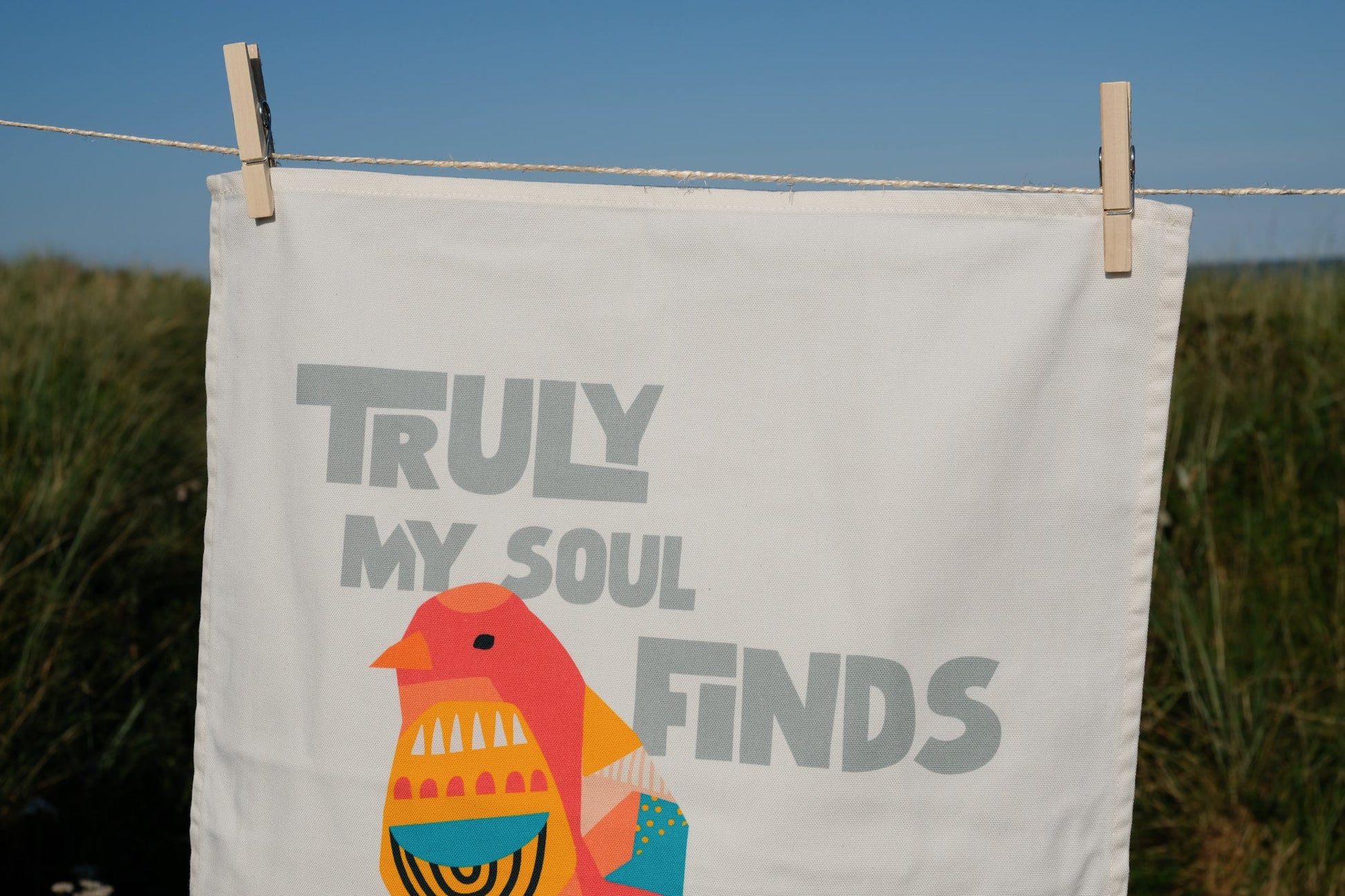 Modern Christian tea towel bird design Psalm 62:1
