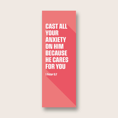 Pack of 30 Christian bookmarks. One design. 'Cast all your anxiety on Him'. 1 Peter 5:7 - The Christian Poster Company
