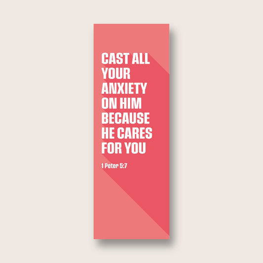 Pack of 30 Christian bookmarks. One design. 'Cast all your anxiety on Him'. 1 Peter 5:7 - The Christian Poster Company