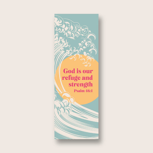Pack of 30 Christian bookmarks. One design. 'God is our refuge and strength.' - The Christian Poster Company