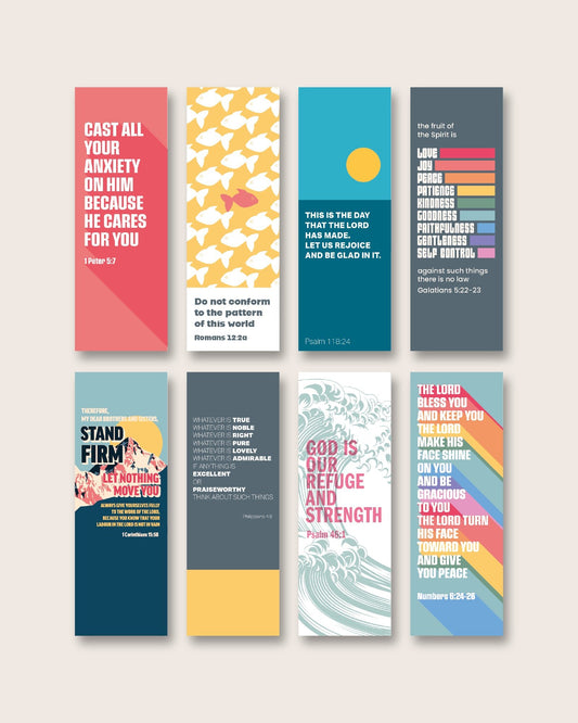 Pack of Christian bookmarks. SET ONE. 8 different designs. - The Christian Poster Company