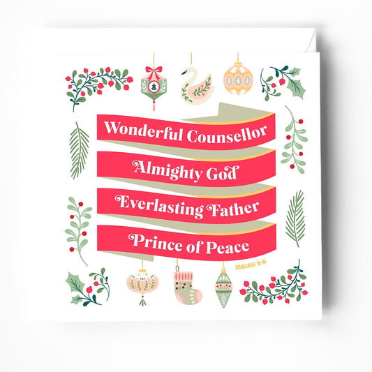 Pack of Christmas cards. Isaiah 9 verse 6 (Wonderful counsellor) - The Christian Poster Company