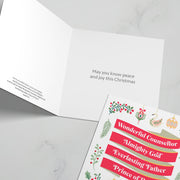 Pack of Christmas cards featuring Isaiah 9:6 verse, colorful design with ornaments and text.