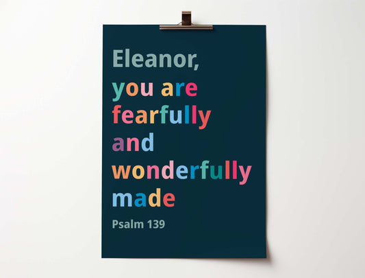 Personalised Fearfully and wonderfully made poster / wall art - The Christian Poster Company
