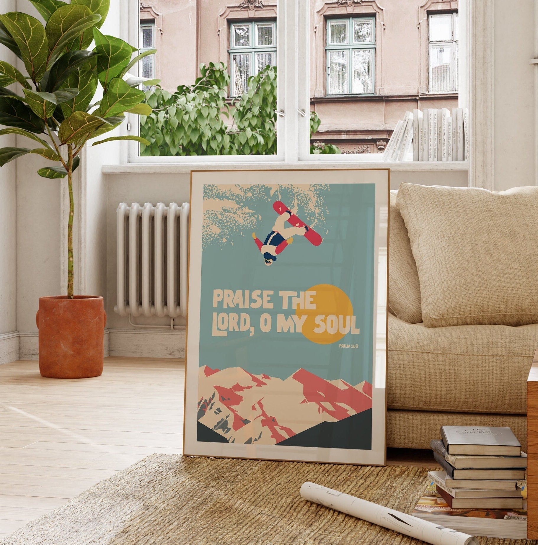 Praise the Lord, O my soul, Psalm 103 Christian poster, bible verse print, Chrisitan wall decor, snowboarding art - The Christian Poster Company