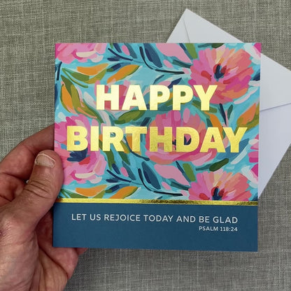 Christian birthday card. Gold foil lettering, with bible verse on cover. Psalm 118 verse 24
