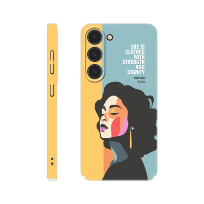 Proverbs 31 phone case. She is clothed with strength and dignity - The Christian Poster Company