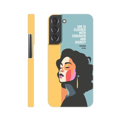 Proverbs 31 phone case. She is clothed with strength and dignity - The Christian Poster Company