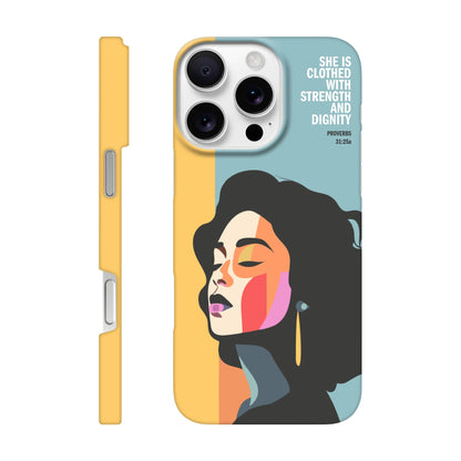 Proverbs 31 phone case. She is clothed with strength and dignity - The Christian Poster Company