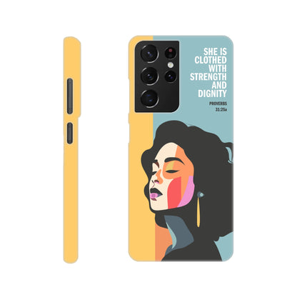 Proverbs 31 phone case. She is clothed with strength and dignity - The Christian Poster Company