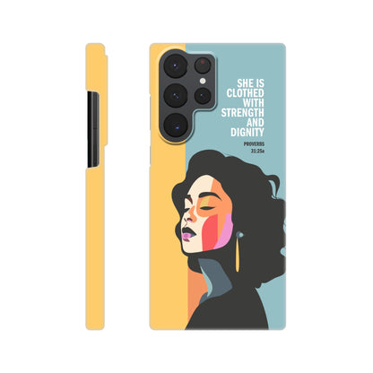 Proverbs 31 phone case. She is clothed with strength and dignity - The Christian Poster Company