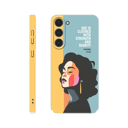 Proverbs 31 phone case. She is clothed with strength and dignity - The Christian Poster Company
