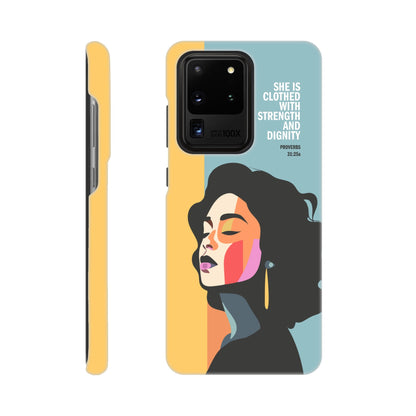 Proverbs 31 phone case. She is clothed with strength and dignity - The Christian Poster Company