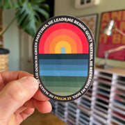Eco-vinyl sticker featuring a colorful rainbow design with the text 'He refreshes my soul' and 'Psalm 23'.
