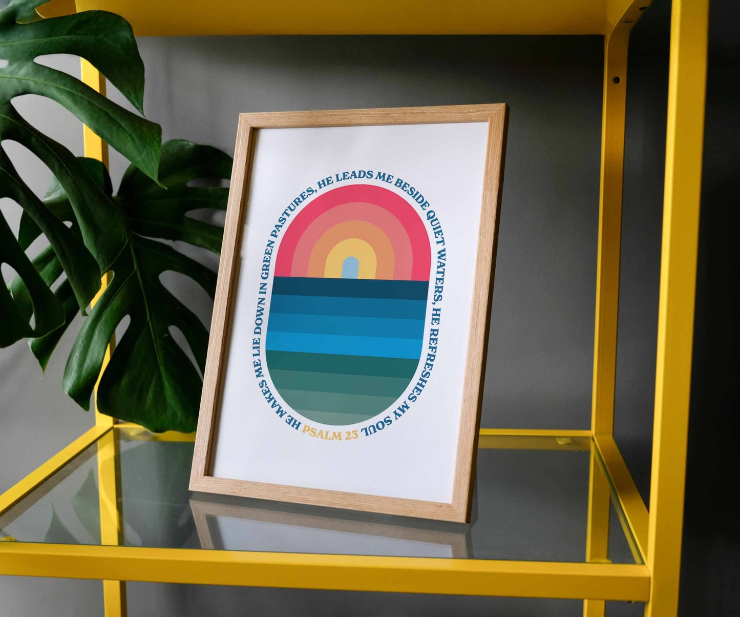 Psalm 23 He refreshes my soul (white) A4 framed poster - The Christian Poster Company