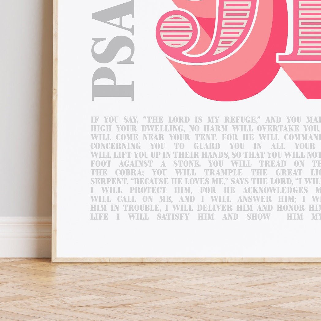 Psalm 91 modern Christian typographic poster. - The Christian Poster Company
