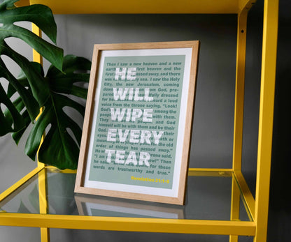 Revelation 21 He will wipe every tear A4 framed poster - The Christian Poster Company