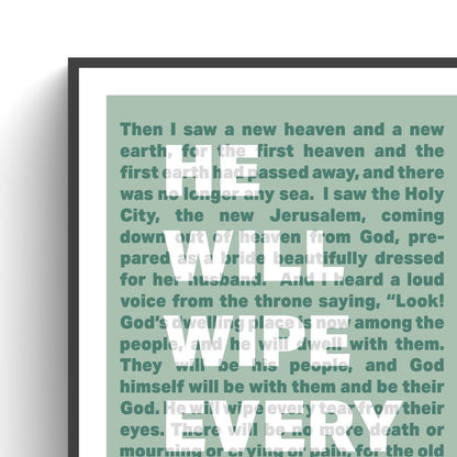 Revelation 21 poster. He will wipe every tear. - The Christian Poster Company