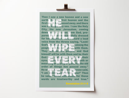 Revelation 21 poster. He will wipe every tear. - The Christian Poster Company