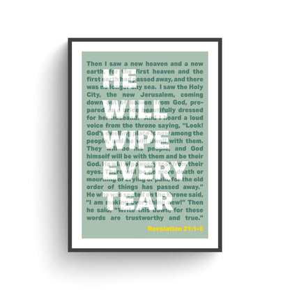 Revelation 21 poster. He will wipe every tear. - The Christian Poster Company