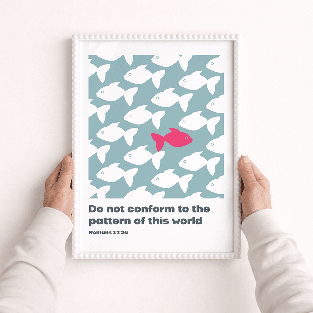 Romans 12 v 2 Do not conform Blue A3 framed poster - The Christian Poster Company