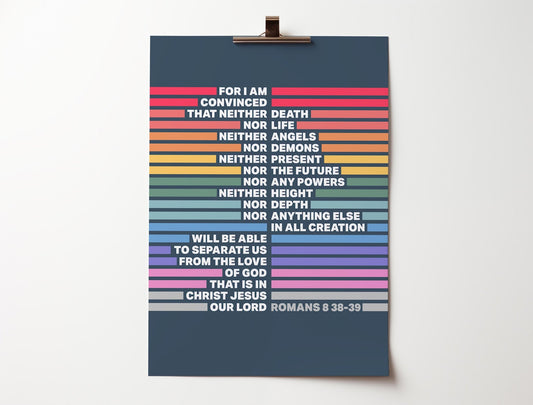 Romans 8 v 38 - 39 poster. Modern Christian wall art. - The Christian Poster Company