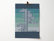 Poster featuring Romans 8:38-39 in bold text with green stripes on a dark background, designed for wall art.