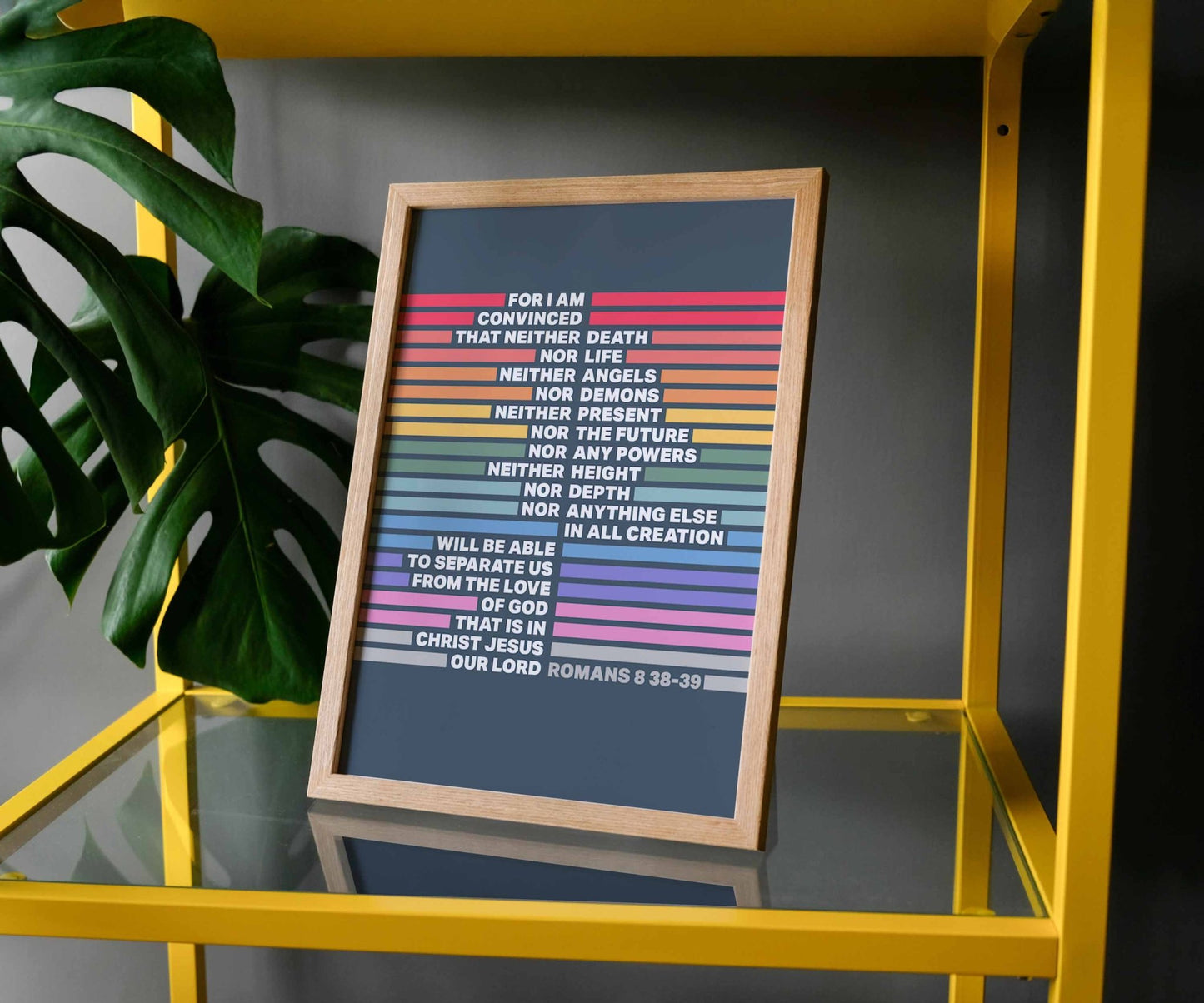 Romans 8 v 38 - 39 rainbow A4 framed poster - The Christian Poster Company