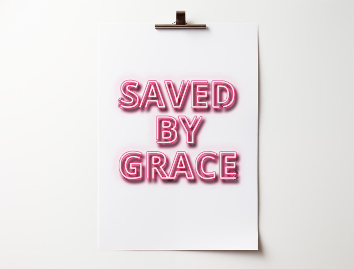 Saved by Grace neon effect modern Christian poster. Christian wall art. - The Christian Poster Company