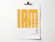 Poster featuring bold yellow text with 'I am' sayings of Jesus and scripture references, minimalist design