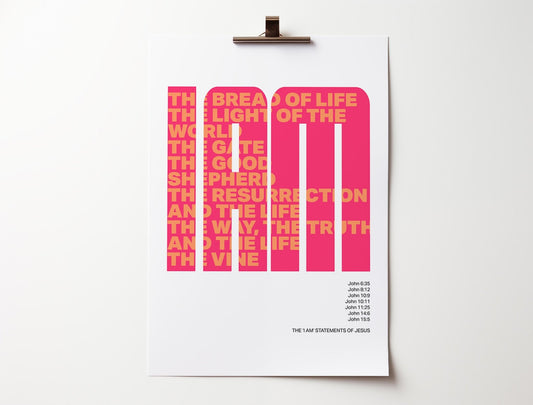 The 7 'I am' statements of Jesus. Modern typography poster. - The Christian Poster Company