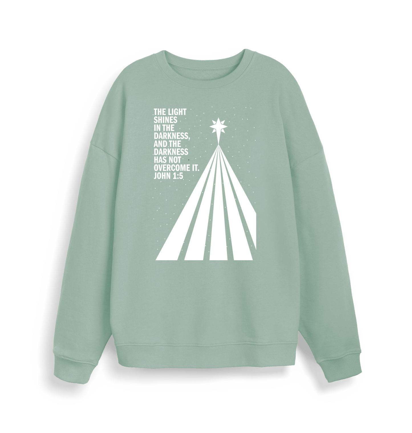 The light shines in the darkness. Unisex organic cotton sweater - The Christian Poster Company