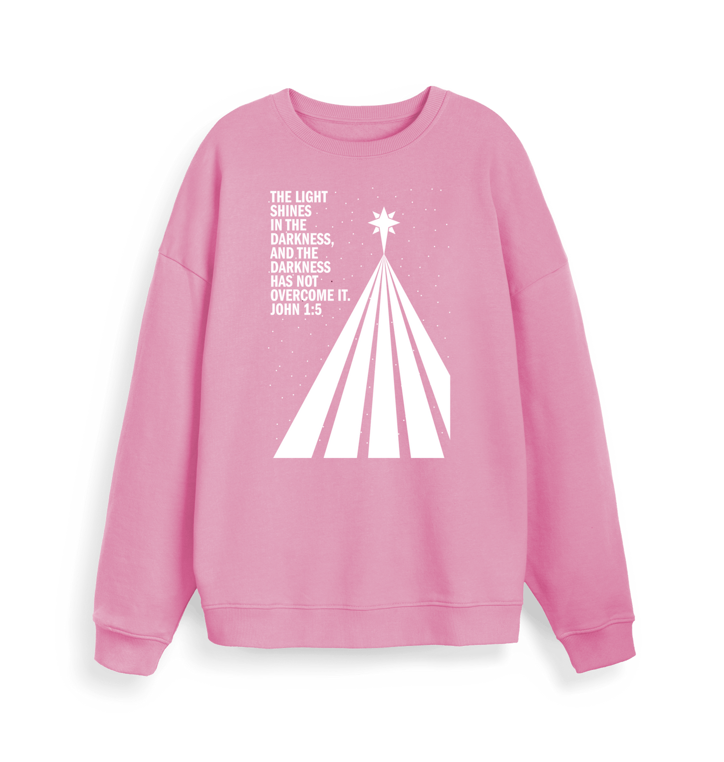 The light shines in the darkness. Unisex organic cotton sweater - The Christian Poster Company